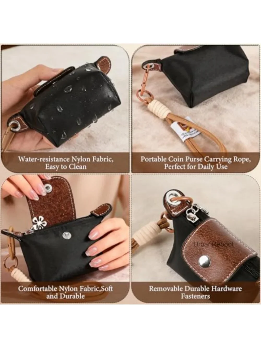 Mini Nylon Dumpling Bag with Detachable Wrist Strap Snap Closure Coin Purse